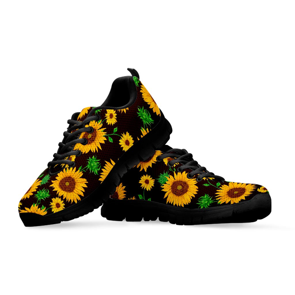 Brown Sunflower Pattern Print Black Running Shoes