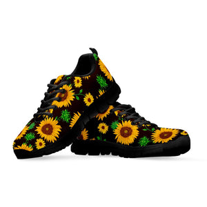 Brown Sunflower Pattern Print Black Running Shoes