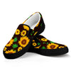 Brown Sunflower Pattern Print Black Slip On Sneakers