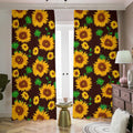 Brown Sunflower Pattern Print Dimout Pencil Pleat Curtains