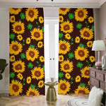 Brown Sunflower Pattern Print Blackout Pencil Pleat Curtains
