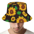 Brown Sunflower Pattern Print Bucket Hat