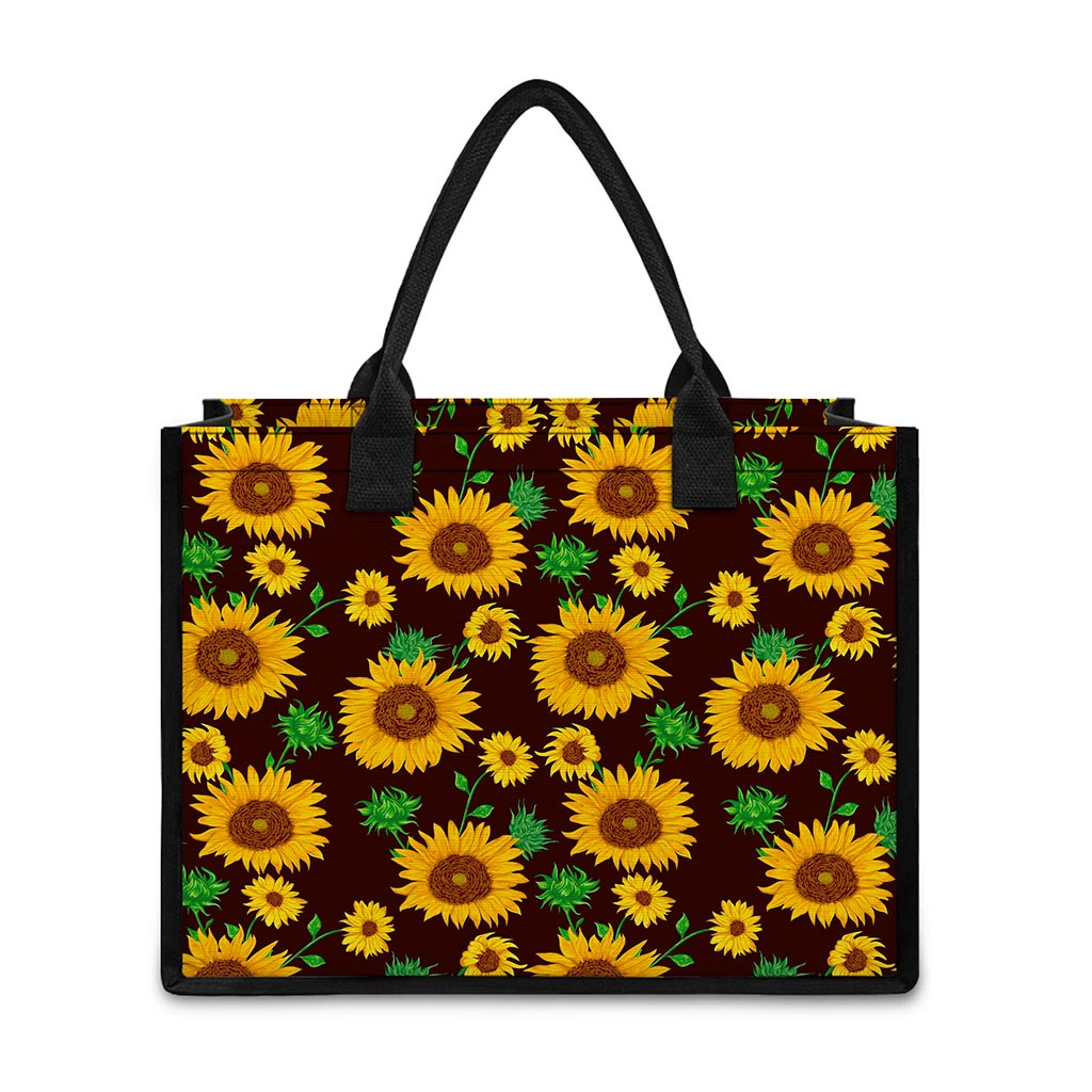 Brown Sunflower Pattern Print Canvas Tote Bag