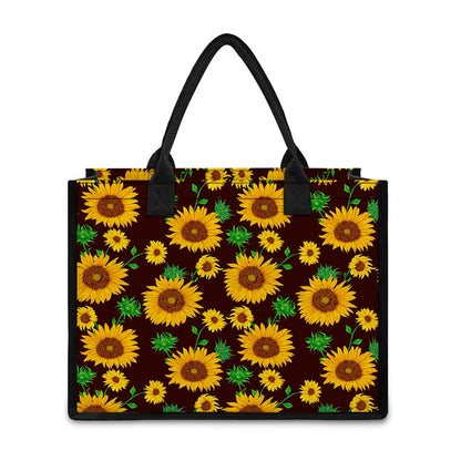 Brown Sunflower Pattern Print Canvas Tote Bag