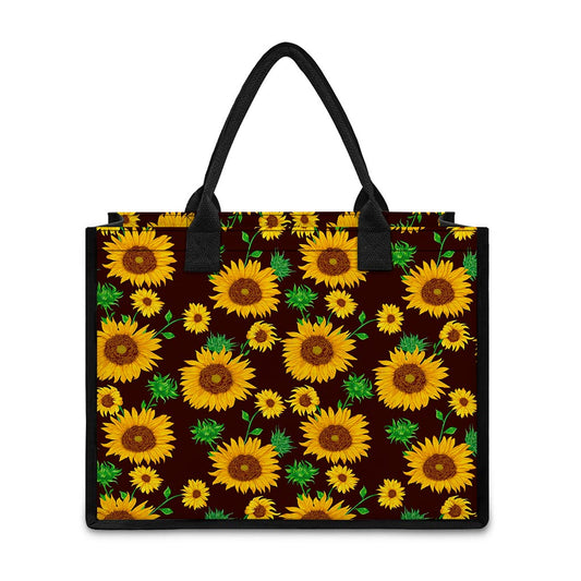 Brown Sunflower Pattern Print Canvas Tote Bag