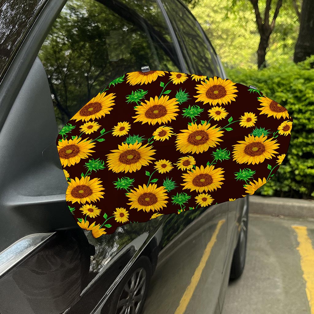 Brown Sunflower Pattern Print Car Side Mirror Covers