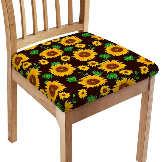 Brown Sunflower Pattern Print Chair Cushion Cover