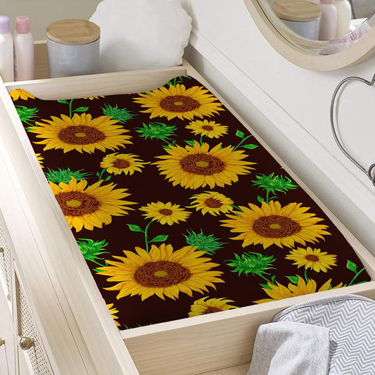 Brown Sunflower Pattern Print Changing Pad Cover