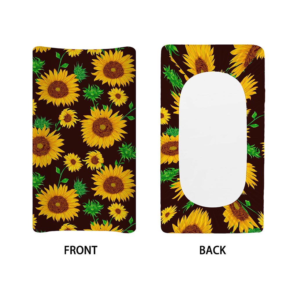 Brown Sunflower Pattern Print Changing Pad Cover