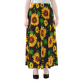 Brown Sunflower Pattern Print Chiffon Maxi Skirt