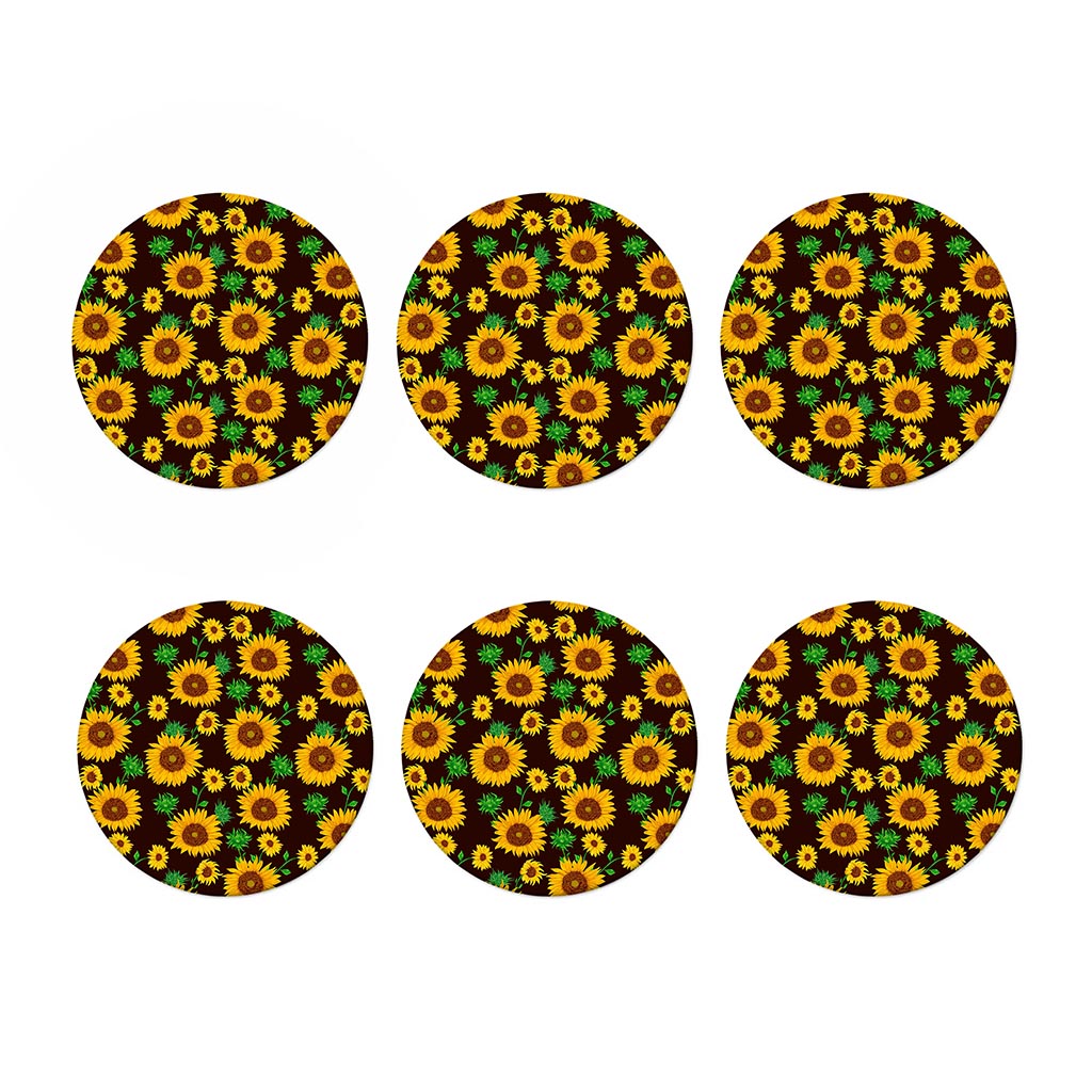 Brown Sunflower Pattern Print Coaster Set
