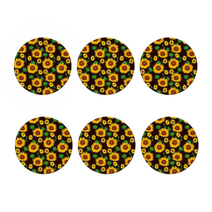Brown Sunflower Pattern Print Coaster Set