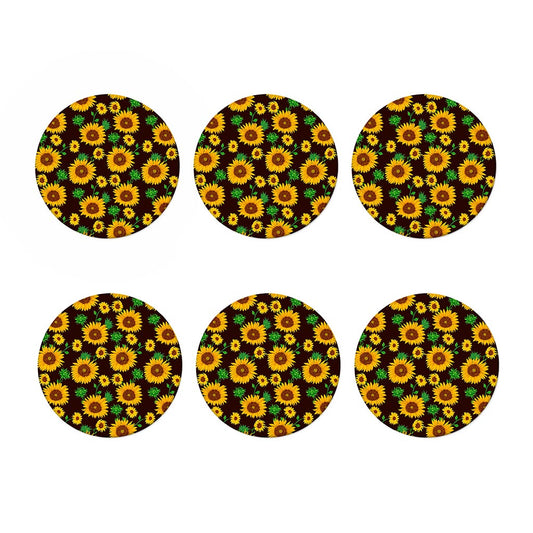 Brown Sunflower Pattern Print Coaster Set