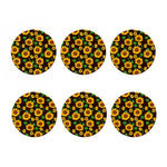Brown Sunflower Pattern Print Coaster Set