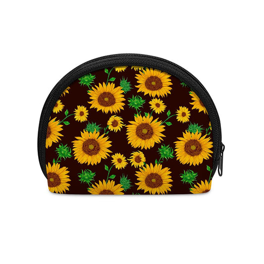 Brown Sunflower Pattern Print Coin Purse