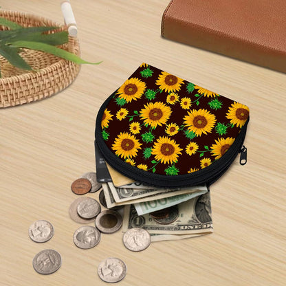 Brown Sunflower Pattern Print Coin Purse