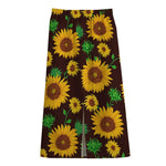 Brown Sunflower Pattern Print Cotton Front Slit Maxi Skirt