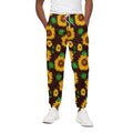 Brown Sunflower Pattern Print Cotton Sweatpants