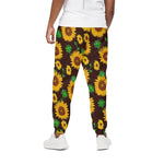 Brown Sunflower Pattern Print Cotton Pants