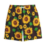 Brown Sunflower Pattern Print Cotton Shorts