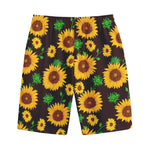 Brown Sunflower Pattern Print Cotton Shorts