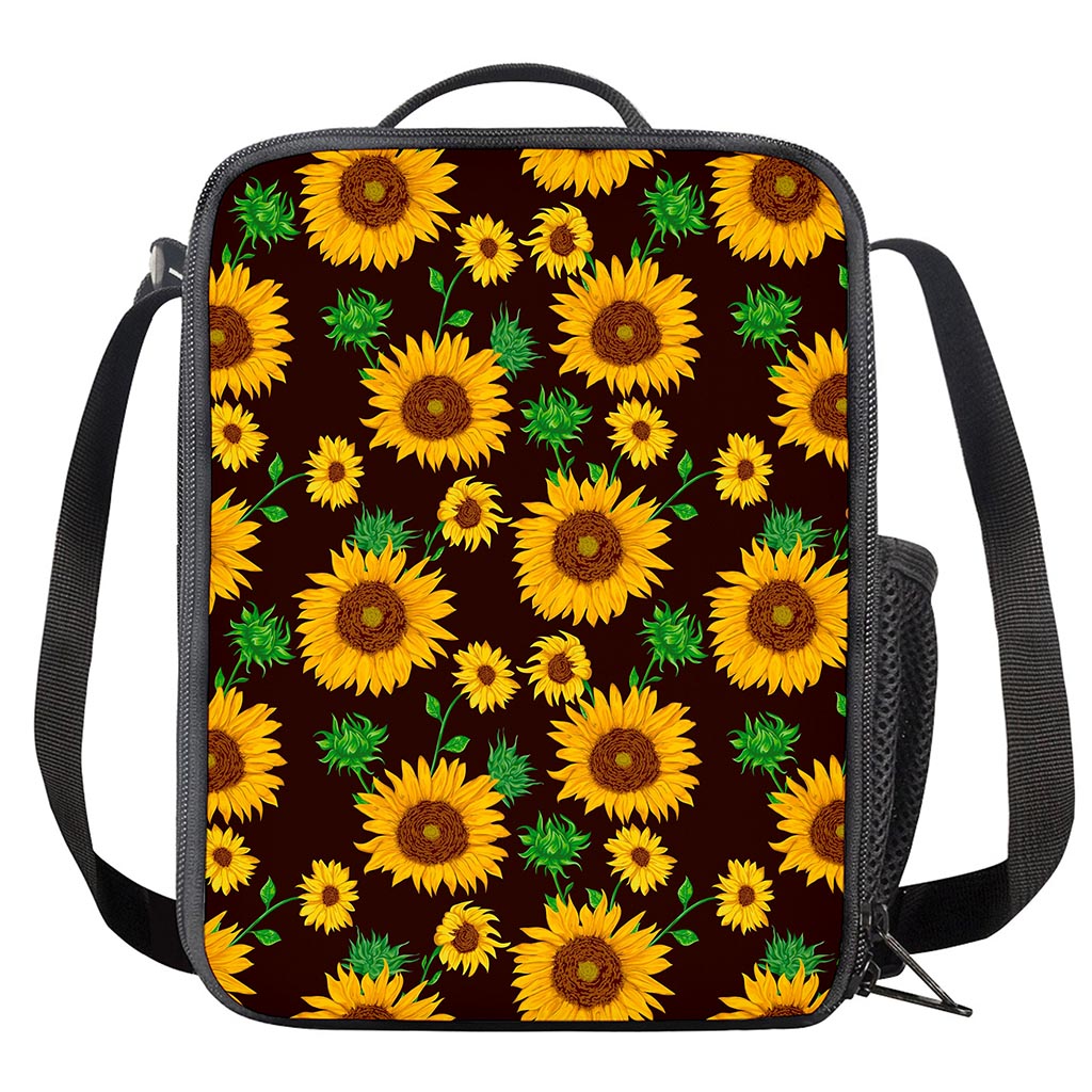 Brown Sunflower Pattern Print Crossbody Lunch Bag