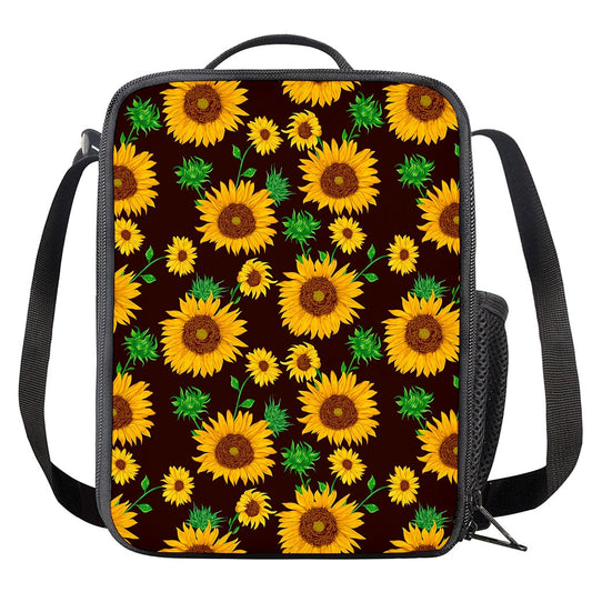 Brown Sunflower Pattern Print Crossbody Lunch Bag