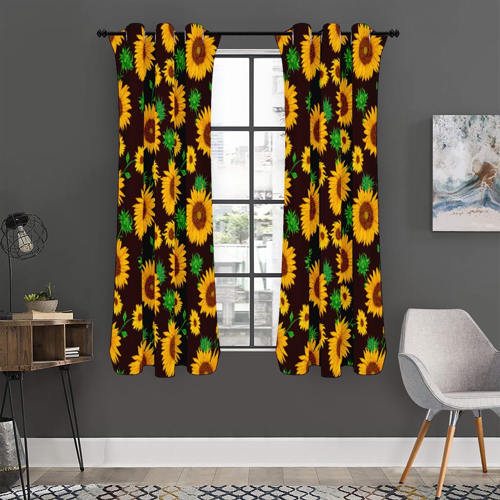 Brown Sunflower Pattern Print Curtain