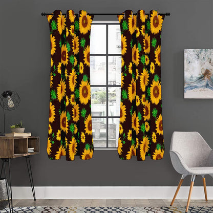 Brown Sunflower Pattern Print Curtain