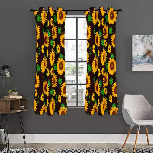 Brown Sunflower Pattern Print Curtain