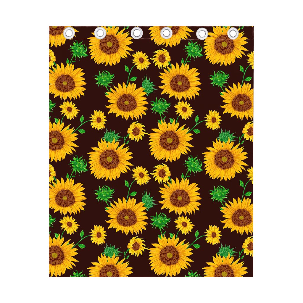 Brown Sunflower Pattern Print Curtain