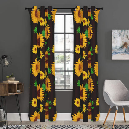 Brown Sunflower Pattern Print Curtain
