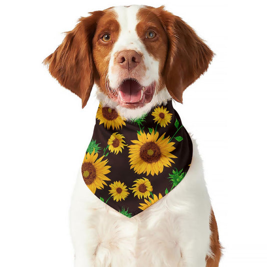 Brown Sunflower Pattern Print Dog Bandana