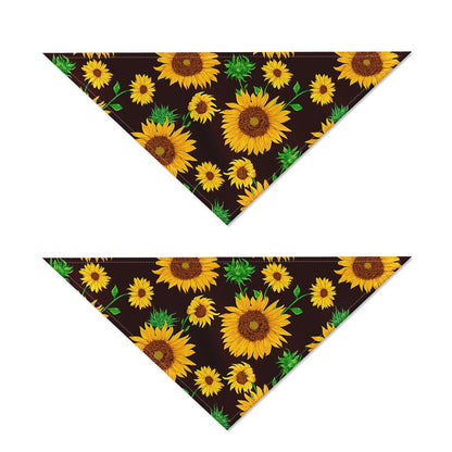 Brown Sunflower Pattern Print Dog Bandana