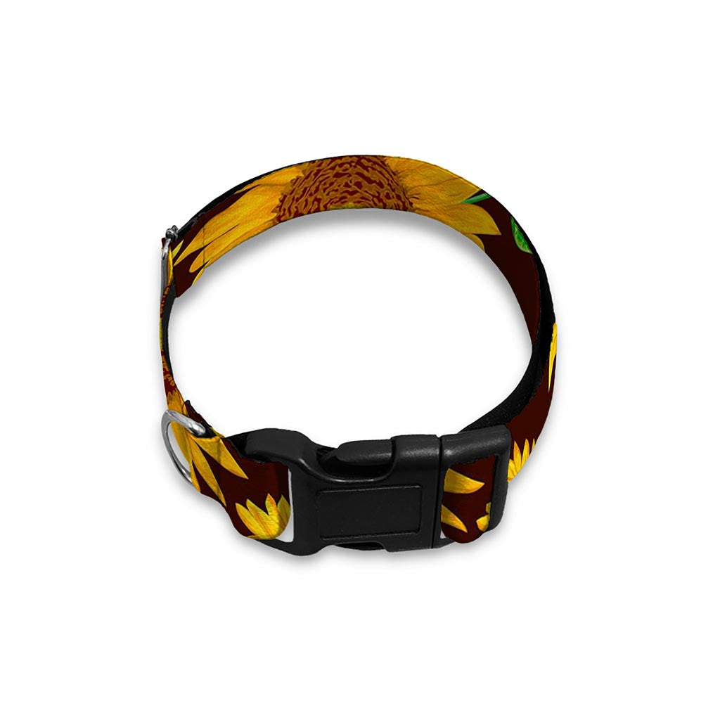 Brown Sunflower Pattern Print Dog Collar