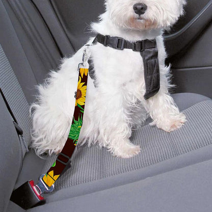 Brown Sunflower Pattern Print Dog Seat Belt