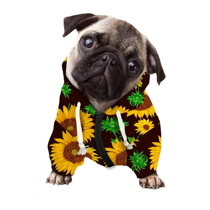 Brown Sunflower Pattern Print Dog Zip Up Hoodie