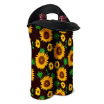 Brown Sunflower Pattern Print Double Neoprene Wine Tote