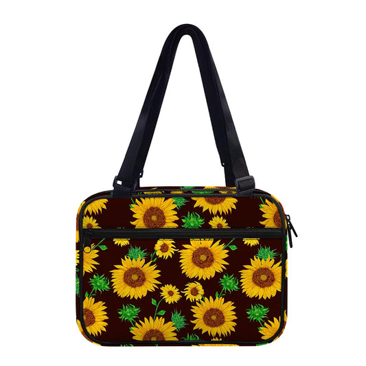 Brown Sunflower Pattern Print Double Strap Bible Bag