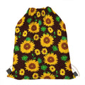 Brown Sunflower Pattern Print Drawstring Bag