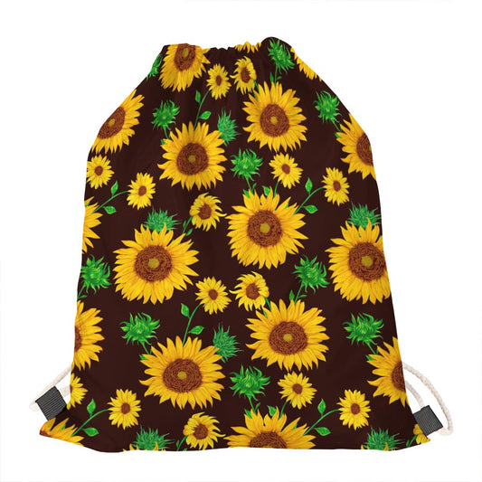 Brown Sunflower Pattern Print Drawstring Bag