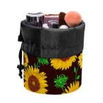 Brown Sunflower Pattern Print Drawstring Makeup Bag