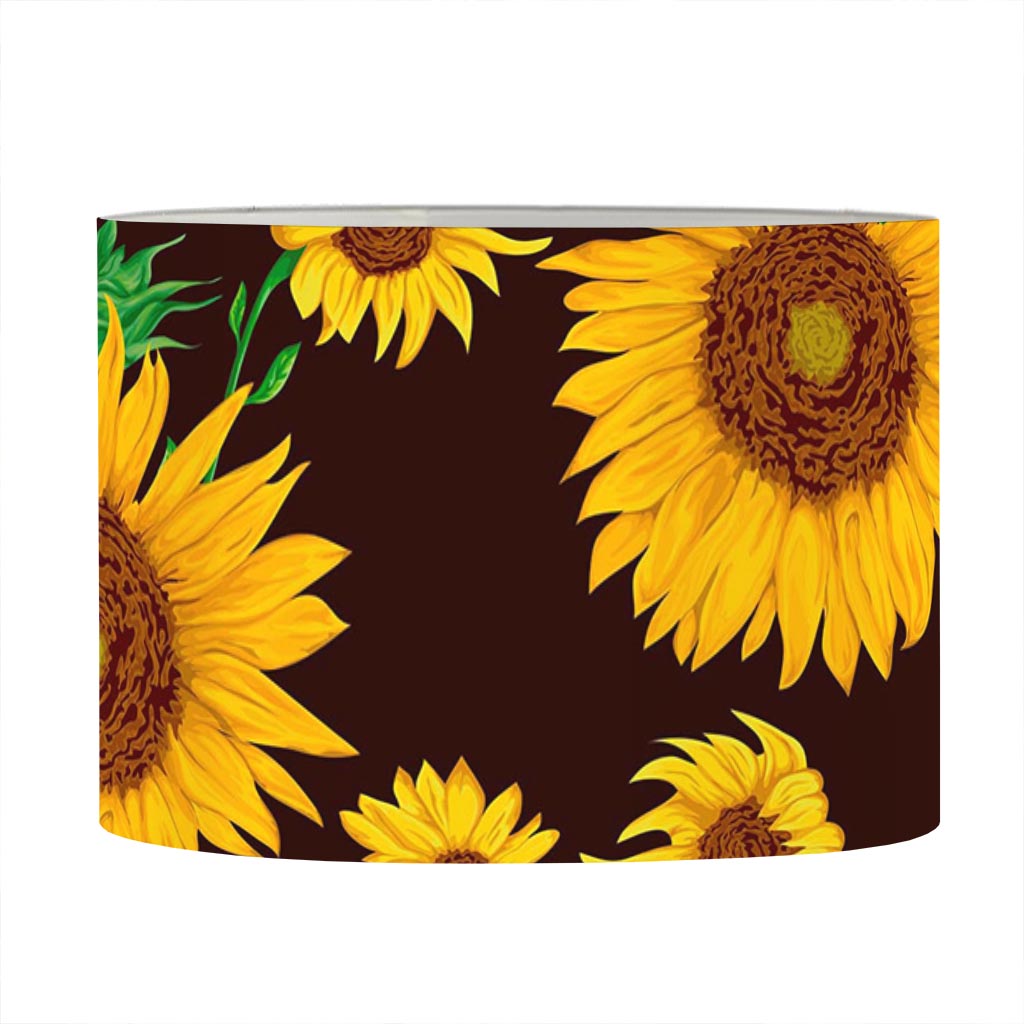 Brown Sunflower Pattern Print Drum Lamp Shade