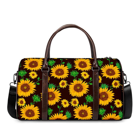 Brown Sunflower Pattern Print Duffle Bag