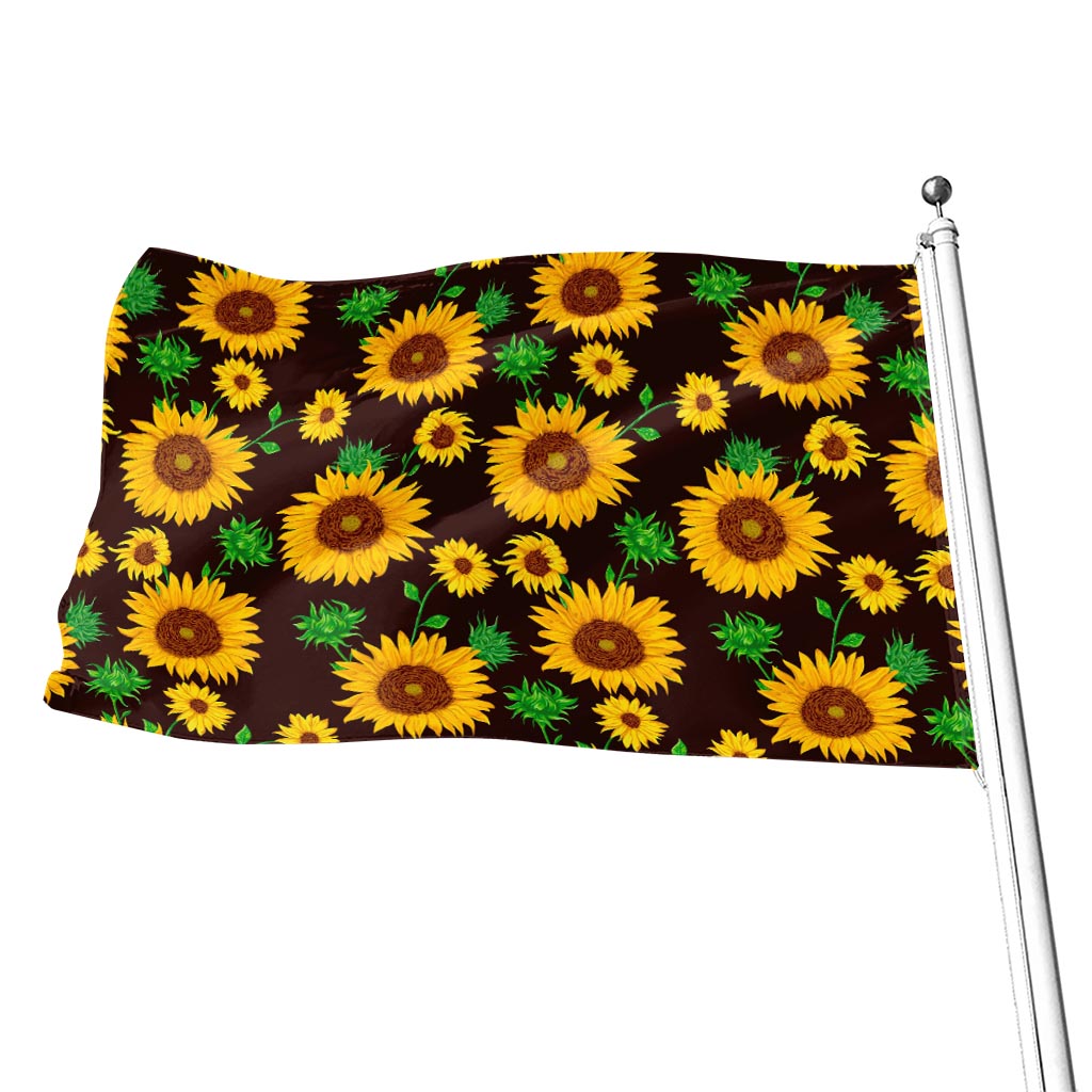 Brown Sunflower Pattern Print Flag