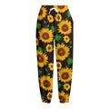 Brown Sunflower Pattern Print Fleece Lined Knit Pants