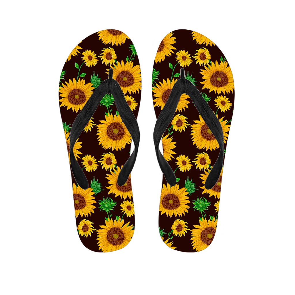 Brown Sunflower Pattern Print Flip Flops