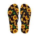 Brown Sunflower Pattern Print Flip Flops