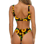 Brown Sunflower Pattern Print Front Bow Tie Bikini
