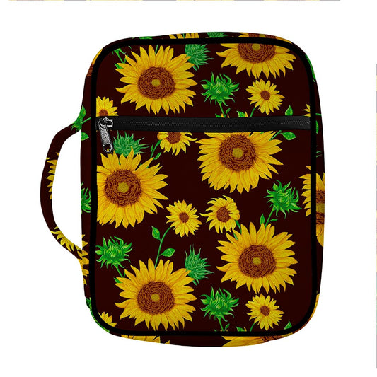 Brown Sunflower Pattern Print Front Pocket Bible Bag